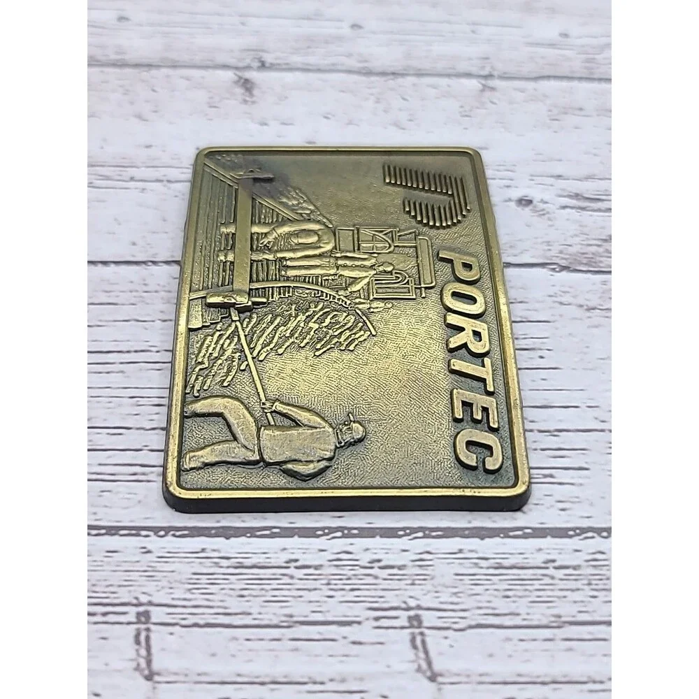 Vintage Portec Railroad Track Belt Buckle Construction Figural Gold Tone